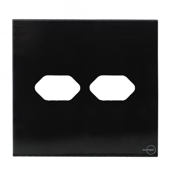 Placa p/ 2 Tomadas 4x4 - Novara Glass Preto Brilhante Placa p/ 2 Tomadas 4x4 - Novara Glass Preto Brilhante